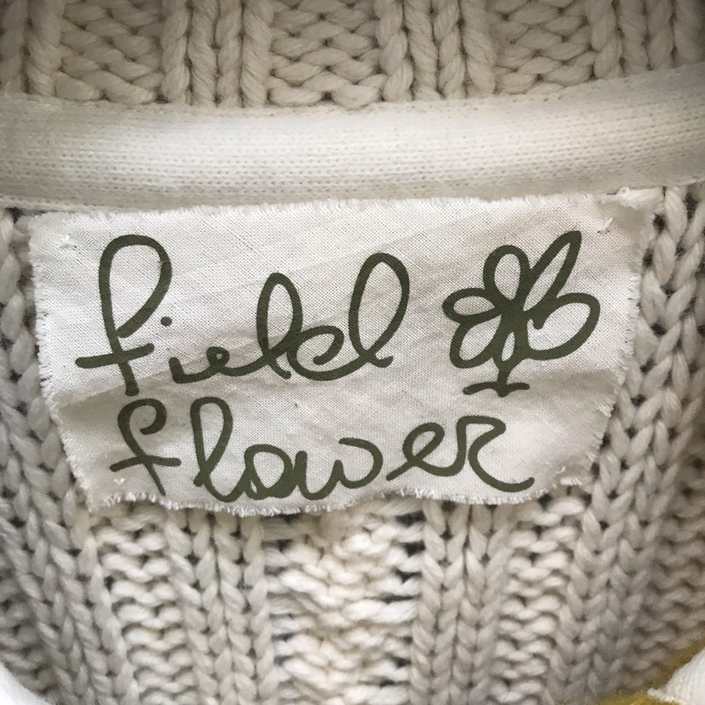 Anthropologie field and flower Cream Cable Knit Cardigan with Mustard Accent - Picture 3 of 6